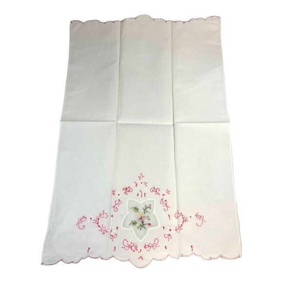 Victorian Style Tea Towel Tessie  Pink Flowers Floral Embroidered 100% Cotton - Picture 6 of 7